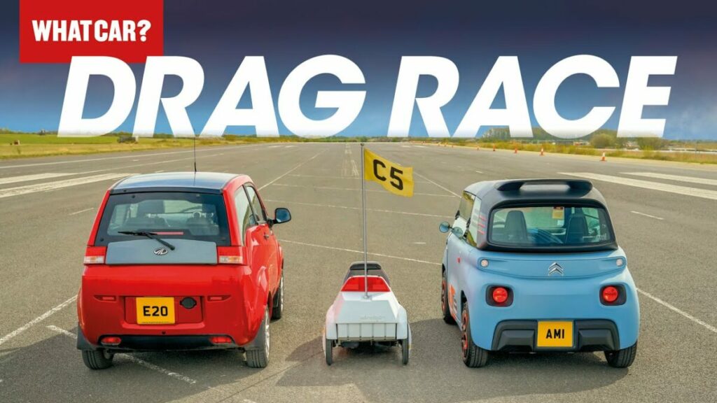Citroën AMI, Mahindra e2o et Sinclair C5 s'affrontent dans la folle course de dragsters !