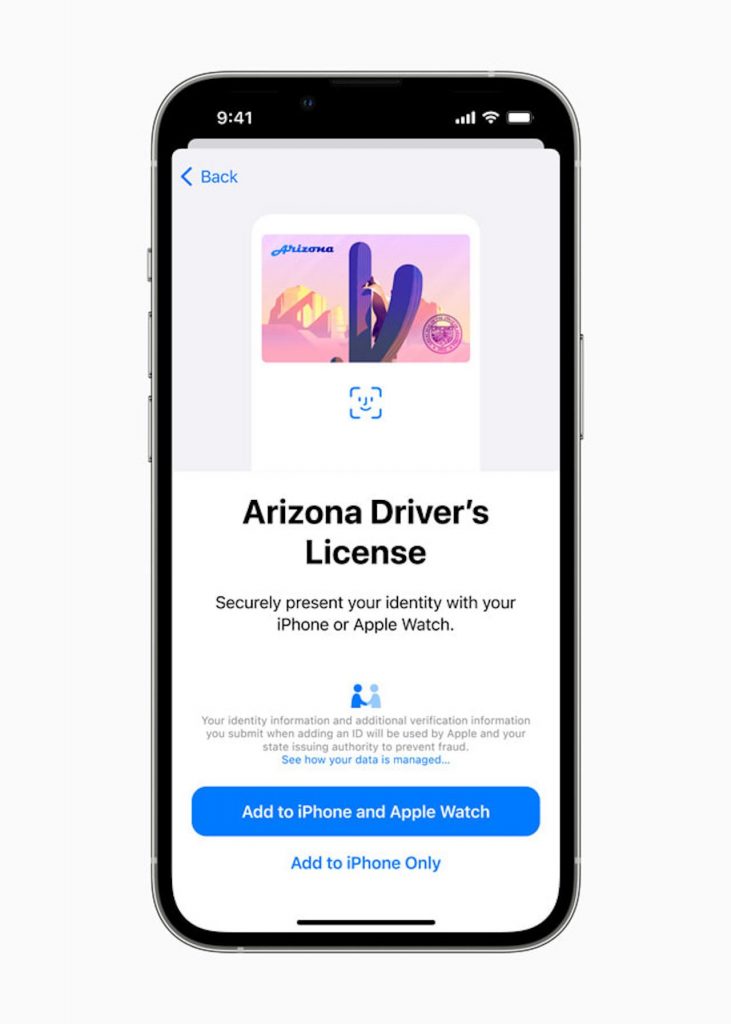 En Arizona, Apple Wallet peut être utilisé avec un permis de conduire et une carte d'identité