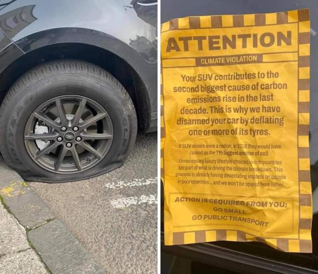 A Glasgow des militants dégonflent les pneus de 60 SUV, coupables de pollution