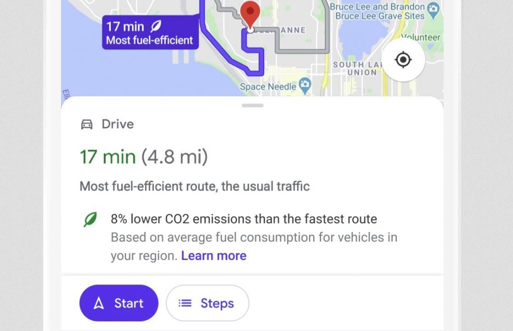 Google Maps calcule le meilleur itinéraire pour nous faire consommer moins et réduire les émissions