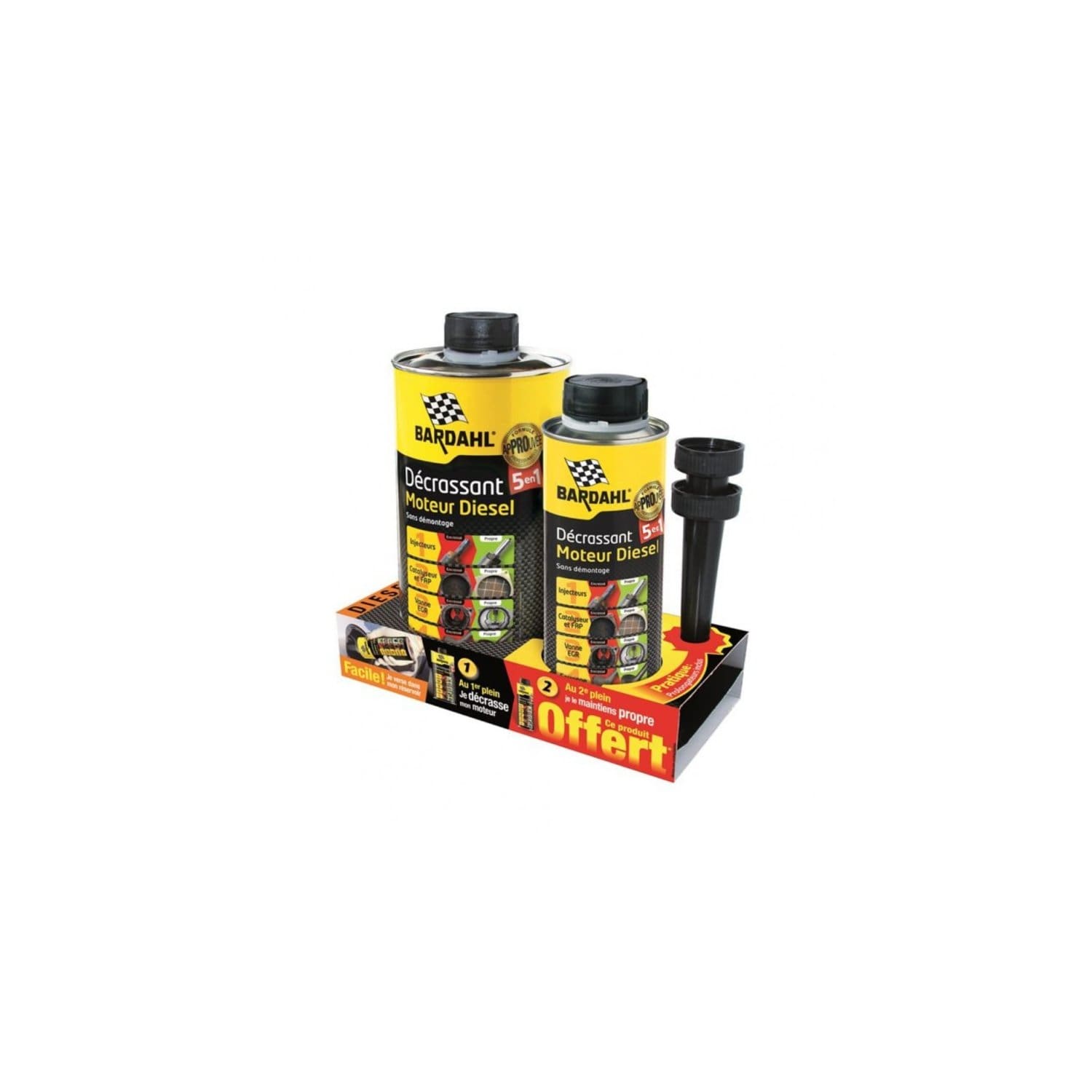 Décrassant moteur diesel Bardahl 5 en 1 avec 300 ml offerts pour un nettoyage efficace du moteur