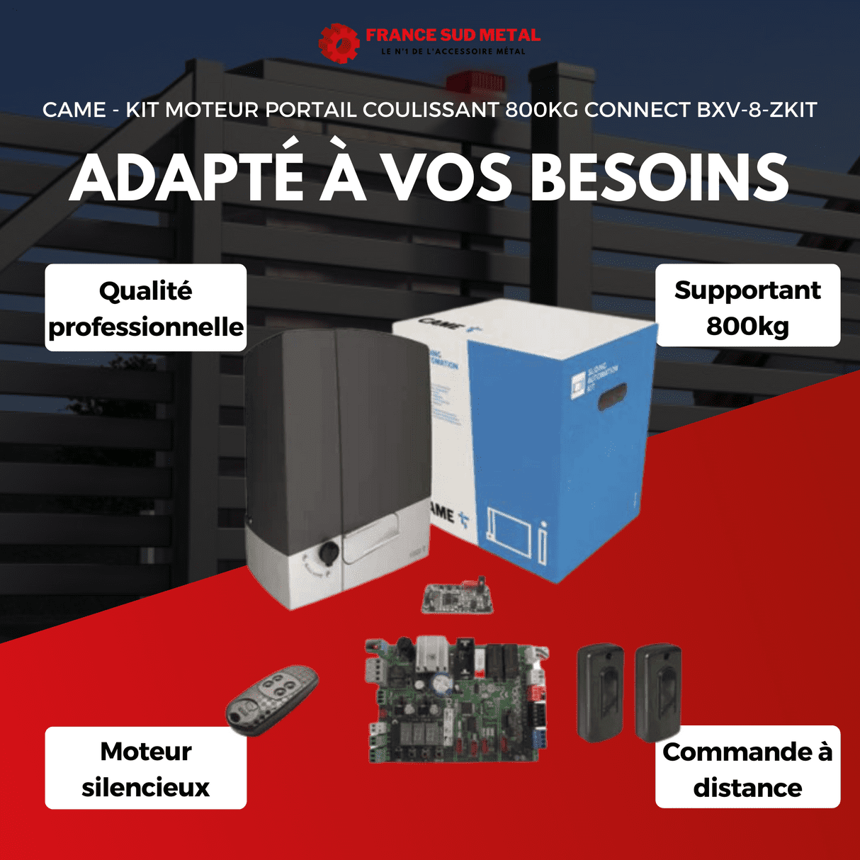 Kit moteur Came puissant pour portail coulissant jusqu'à 800 kg