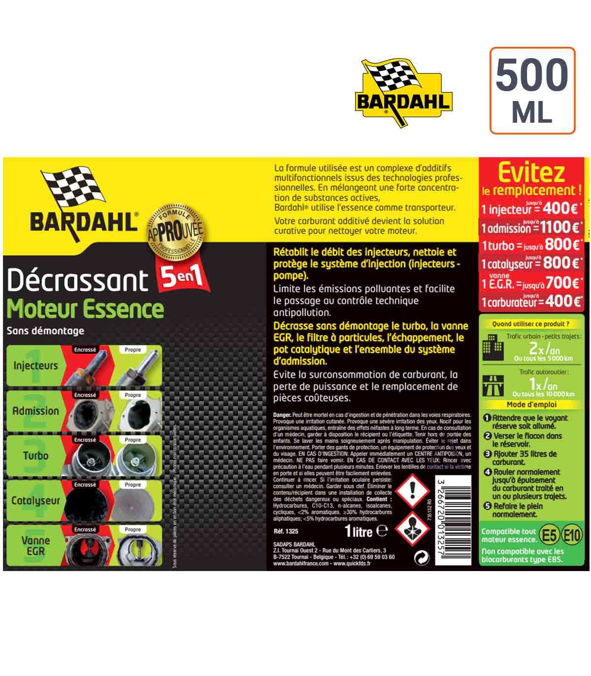 Décrassant moteur essence 5 en 1 Bardahl en conditionnement double, solution idéale pour l'entretien curatif