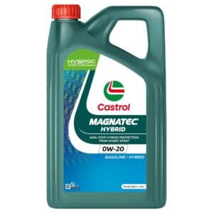 Bidon de 5 litres d’huile moteur Castrol 0W20 Magnatec pour moteurs hybrides essence