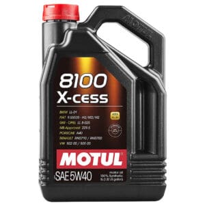 Bidon d'huile moteur Motul 8100 X-cess 5W40 recommandé pour moteurs performants