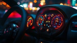 Tableau de bord allumé d’une Fiat 500 affichant les voyants d’alerte