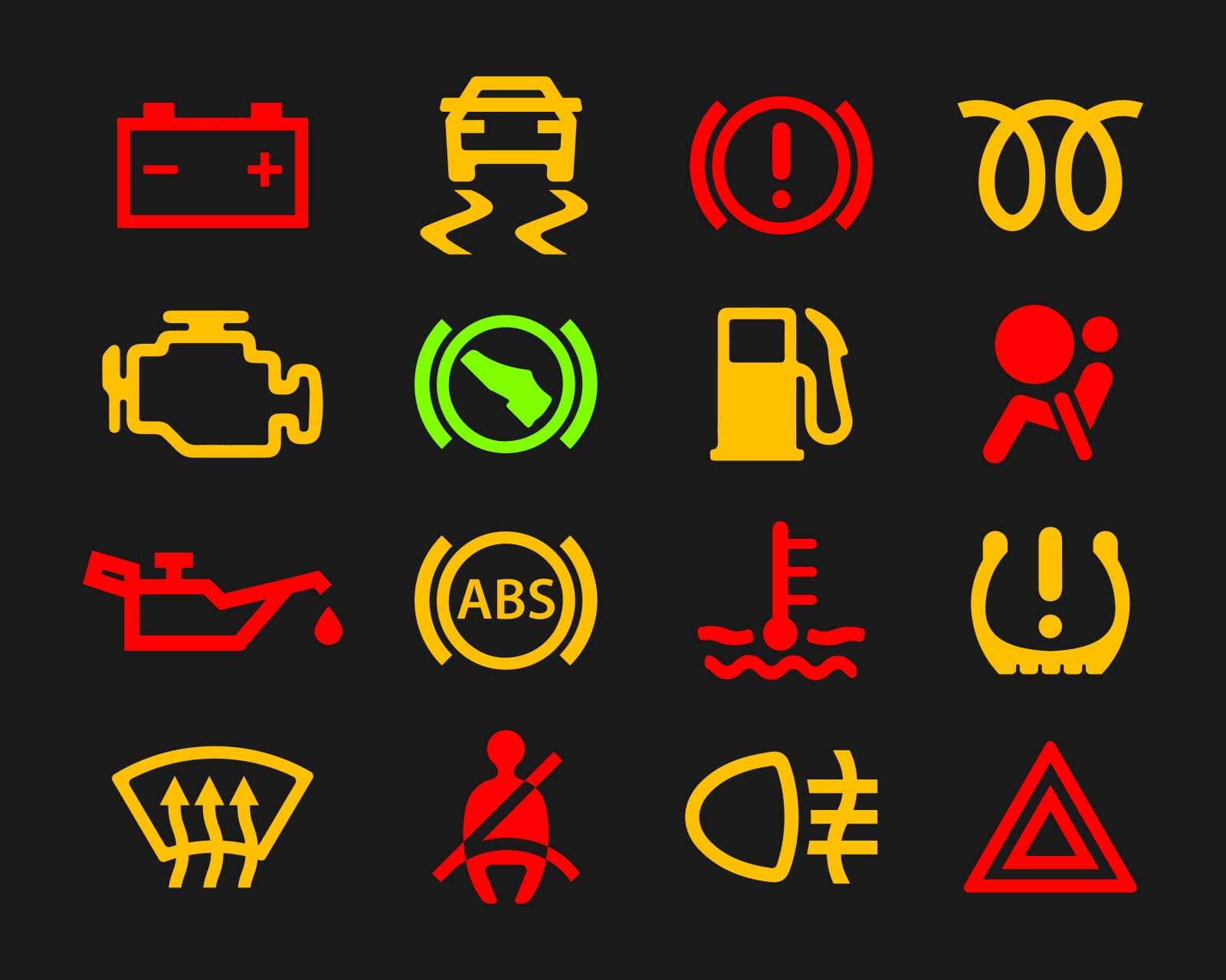Vue en gros plan des voyants du tableau de bord d'une voiture avec icône de batterie et moteur allumés