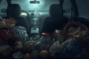 voiture et poubelles