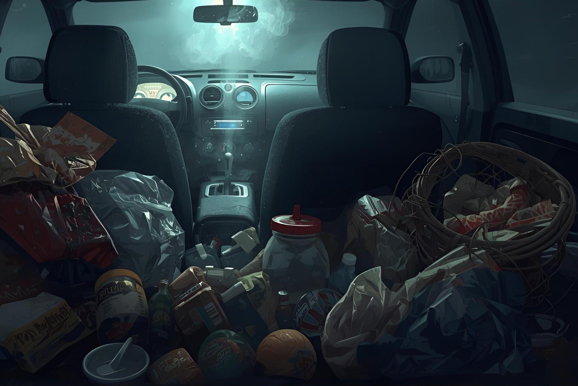 voiture et poubelles