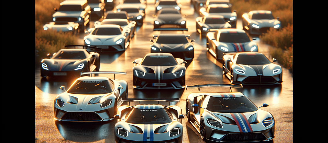 Model de voiture en K, lineup de véhicules a l'heure dorée.