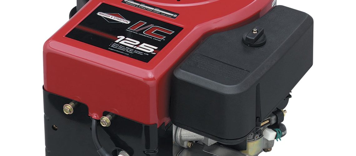 Moteur Briggs & Stratton 12.5 HP monté verticalement, illustrant le modèle complet